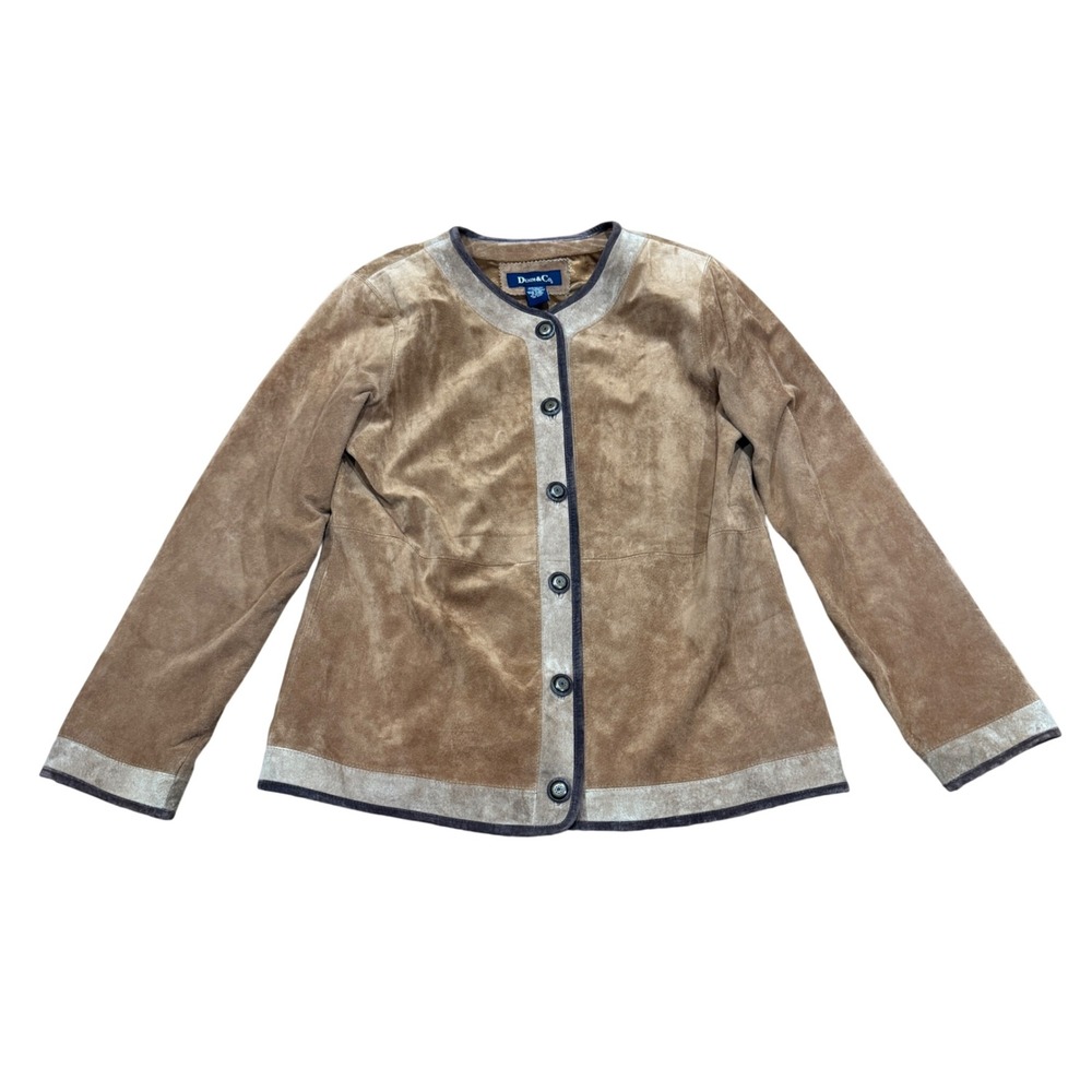 Denim & Co Tan Brown Genuine Suede Leather Jacket Button Front Medium M Women